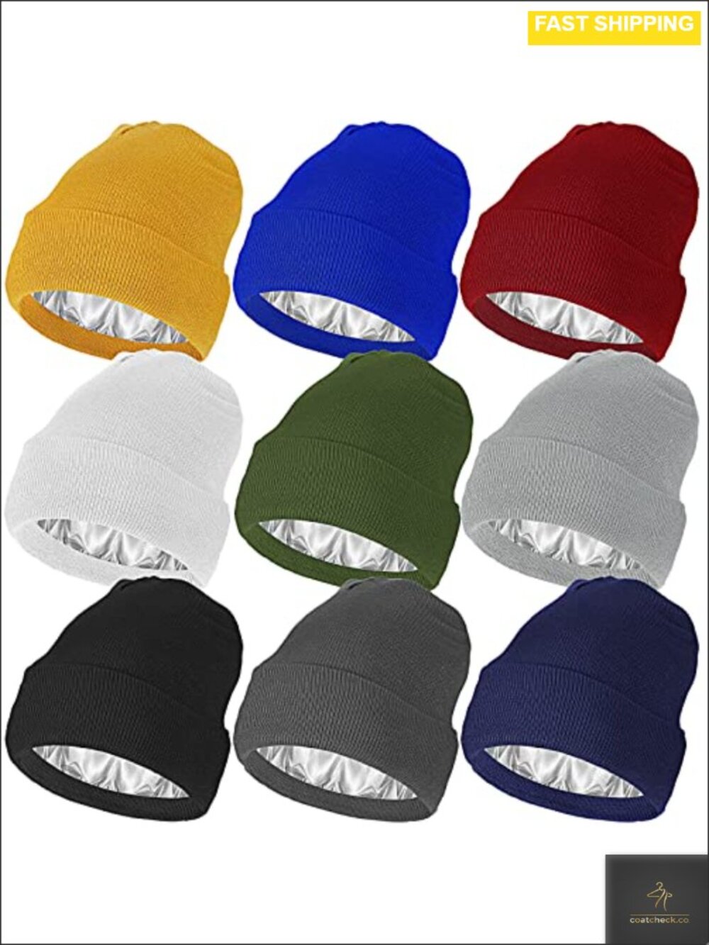 9 Pc Silk Lined Beanie Satin Lined Winter Hat Set